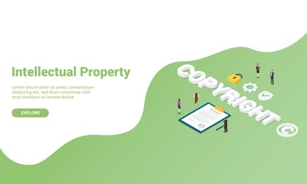 copyright or intellectual property for website template landing homepage or banner with isometric style