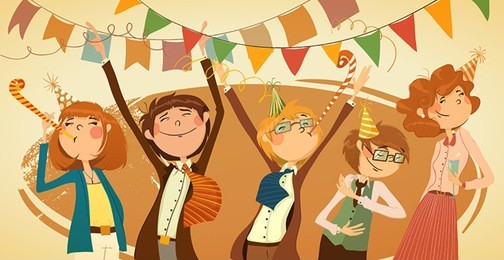 cheerful corporate party. dancing people.