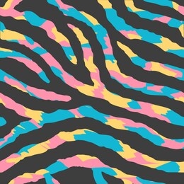 seamless tropical pink, yellow and blue zebra pattern 80s 90s style.fashionable colorful exotic animal print for clothing,textile,decoration.vector