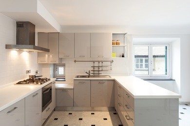 interior, small apartment, white kitchen view