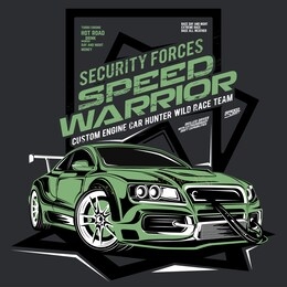 speed warrior, security force car, illustration of a drift sports car