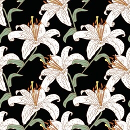 seamless background of white garden lilies