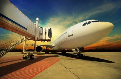 airplane at sunset - back lit