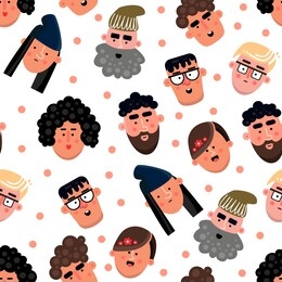 seamless pattern of the people avatars set. flat. male and female faces