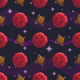seamless pattern with cartoon vector planet mars
