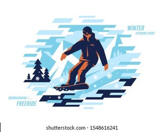 snowboarding freeride vector modern illustration design on a white background