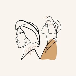 couple trendy abstract girls in hat. one continuous line drawing.beauty fashion minimalism logo
