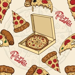 seamless pattern with pizza and olives. design element for poster, card, banner, flyer. vector illustration