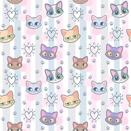 cute kawaii kittens vector seamless pattern