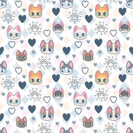 cute kawaii kittens vector seamless pattern