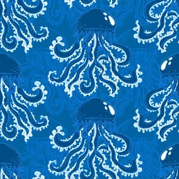 ornamental jellyfish seamless pattern. endless sea ornamental textured background.