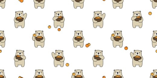 bear seamless pattern polar bear vector fruit basket orange scarf isolated teddy cartoon repeat background tile wallpaper illustration doodle design