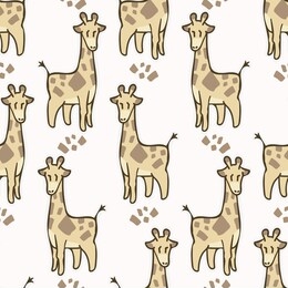 adorable cartoon giraffe seamless vector pattern. hand drawn kawaii safari animal background illustration. kid doodle in flat color for baby, nursery & child cute wallpaper, textile home decor. eps 10