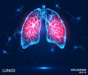 hologram lung. pain in the lungs from polygons, triangles, dots and lines. lung is a low poly compound structure. the technology concept.