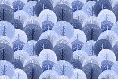 winter christmas seamless pattern for design packaging, paper, postcard, textiles...the pattern with the snow-covered forest in hand-drawn style, winter trees, bushes. creative vector design.