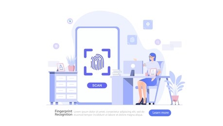 fingerprint recognition technology vector illustration concept , suitable for web landing page, ui, mobile app, editorial design, flyer, banner, and other related occasion