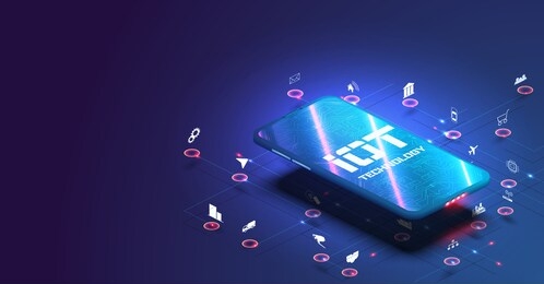 internet of things (iot) and networking concept for connected devices. smartphone network communications with things and objects. monitoring and control by smartphone.blue technology background.vector