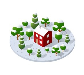winter country farm trees natural forest in isometric landscape projection
