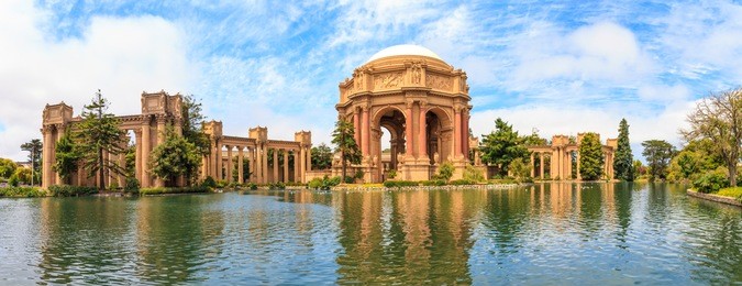 san francisco panorama, exploratorium and palace of fine art, california