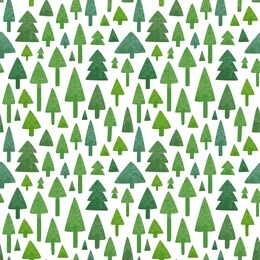 green pine tree forest seamless pattern of hand drawn watercolor icons for eco friendly concept, christmas season or nature care background.