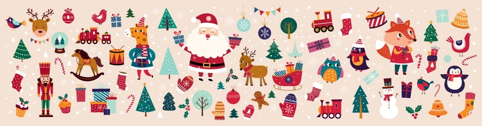 big christmas collection in vintage style with traditional christmas and new year elements