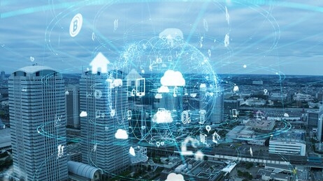 smart city and communication network concept. iot (internet of things). 5g. wireless communication.