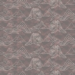 seamless illustration of landscape with stylized mountains, winds and clouds in asian style. vector pattern in shades of cream, pink and taupe. designed for scrapbooking, wallpaper, gift wraps, fabric