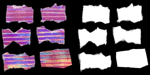 holographic paper glitter stickers with alpha mask and teared edges for your cut outs or poster idea