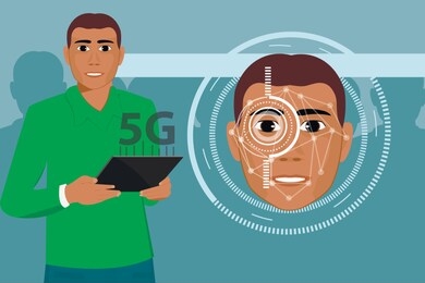 phone with face recognition system is a concept of modern technologies. vector illustration