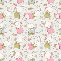 seamless baby pattern with cute little rabbit in vector. Сartoon little happy bunny. vintage hand drawn. kawaii funny animal. children's holiday background. illustration in pastel delicate colors. 