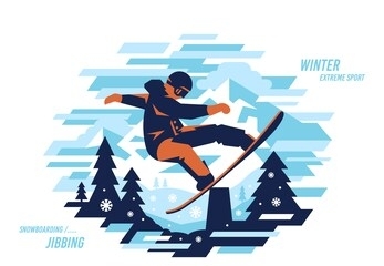 snowboarding jibbing vector modern illustration  design on a white background