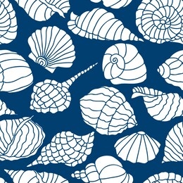 seamless pattern of various seashells silhouettes