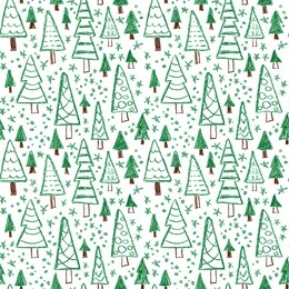 many fir trees. naive childish style. hand drawn by pencils. christmas new year winter backround. green forest and stars surface pattern design. for fabrics, banners, covers, cards, social media post
