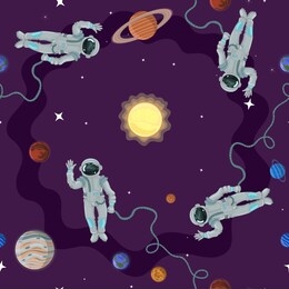 seamless pattern with astronauts in space. vector graphics