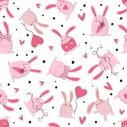 vector color seamless repeating pattern with bunnies. valentine's day seamless vector pattern. lovers bunnies. pattern with cute rabbits.