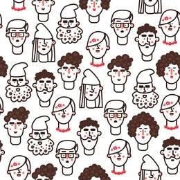 seamless pattern of the people avatars set. flat. line faces