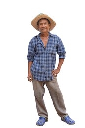 asian farmer wear plaid shirt.on white background with clipping path