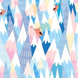 seamless pattern of beautiful graphic of mountains and birds in love 