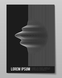 cover with striped black white warped lines. optical illusion effect, op art. vector decorative cover for your design. warped lines