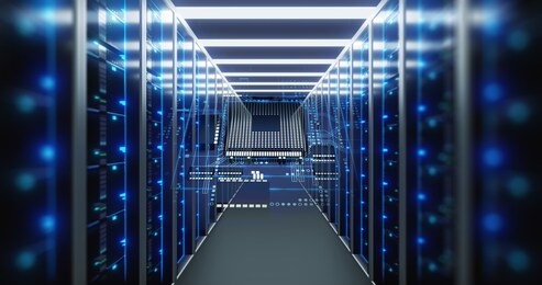 3d illustration of server room in data center full of telecommunication equipment,concept of big data storage and  cloud computing technology.