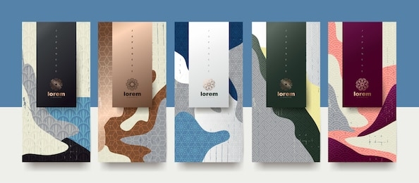 vector set packaging templates japanese of nature luxury or premium products.logo design with trendy linear style.voucher, flyer, brochure.menu book cover japan style vector illustration.