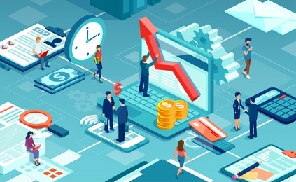 vector of business people working together offering professional financial services to clients