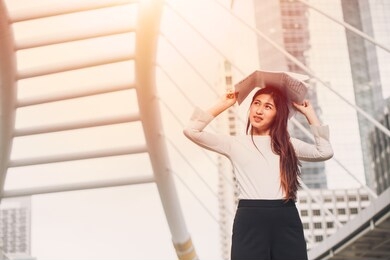 business women worry about hot strong sunlight problem with uv rays to make freckles and wrinkles damage face skin