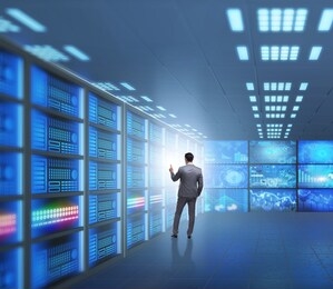 concept of big data management with businessman