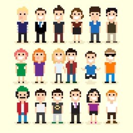 set of different pixel people, vector illustration