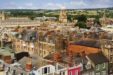 high angle view of buildings in a city, oxford, oxfordshire, england