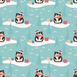 cute penguin in christmas season seamless pattern. lovely animal in christmas concept.
