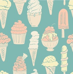 delicious ice cream seamless pattern drawn by hand in vector. pretty and tasteful design elements for restaurant or cafe. texture with ice cream - vanilla, lemon, strawberry.
