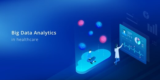 big data analytics in healthcare - isometric biotechnology concept. the developer works with big data in medicine.