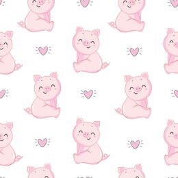 seamless pattern with pig. pink background.